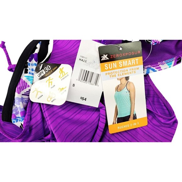 ZeroXposur Women Ruched 2-In-1 Tankini Top Adjustable Straps Purple Size Small - Picture 5 of 8